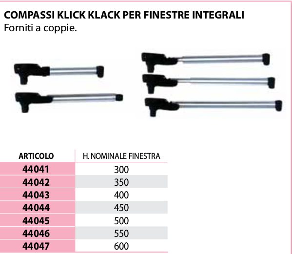 Braccetti Klick Klack per Finestre Integrali H 400