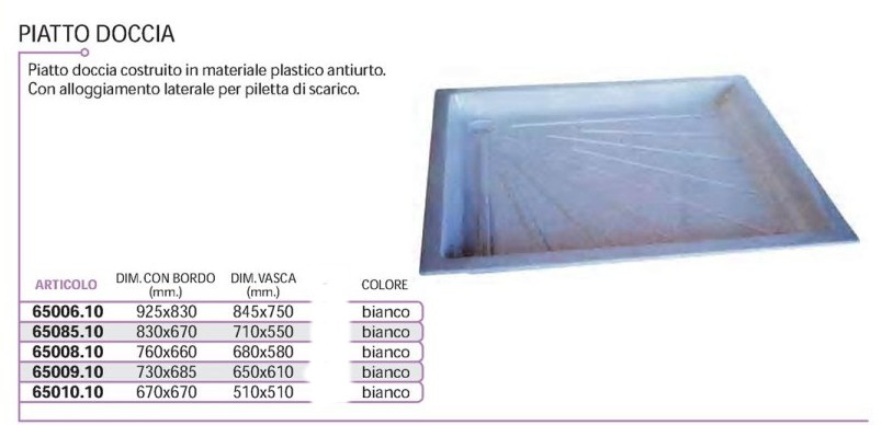 Piatto Doccia per Camper cm.92,5x83 Bianco