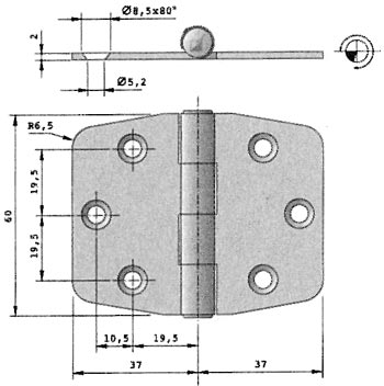 Cerniera in Acciaio Inox Aisi 316 mm.60x74