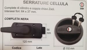 Serratura Cellula Nera con Maniglia DX Cilindro e Chiavi Zadi
